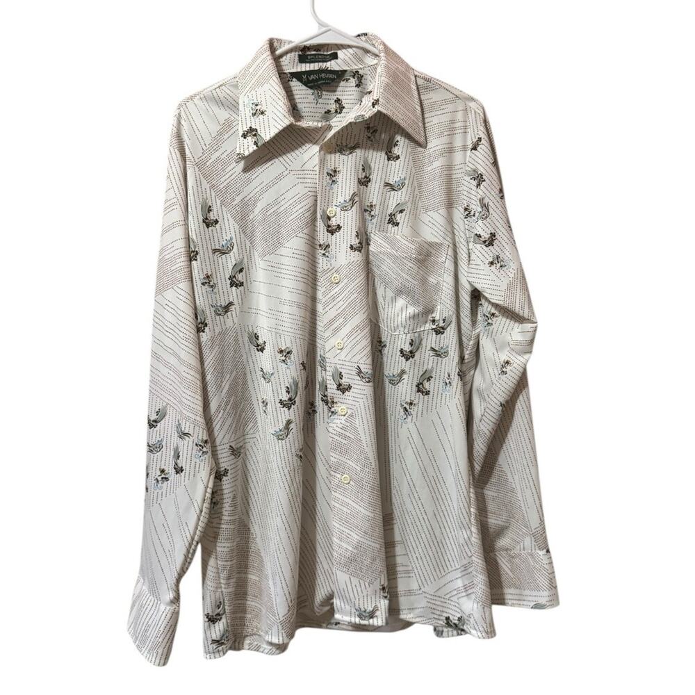 Van Heusen Top Men Size Large Button Down Long Sleeve Paisley Western Country